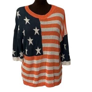 BiBi American Flag Sheer Short Sleeve Sweater July 4th Patriotic Size Medium
